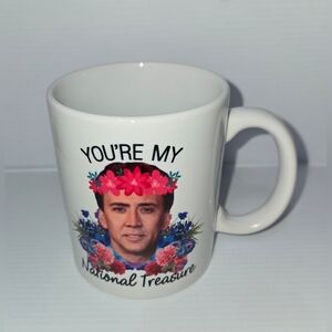 National Treasure White Coffee Mug w/Floral Design, Nicholas Cage, NEW